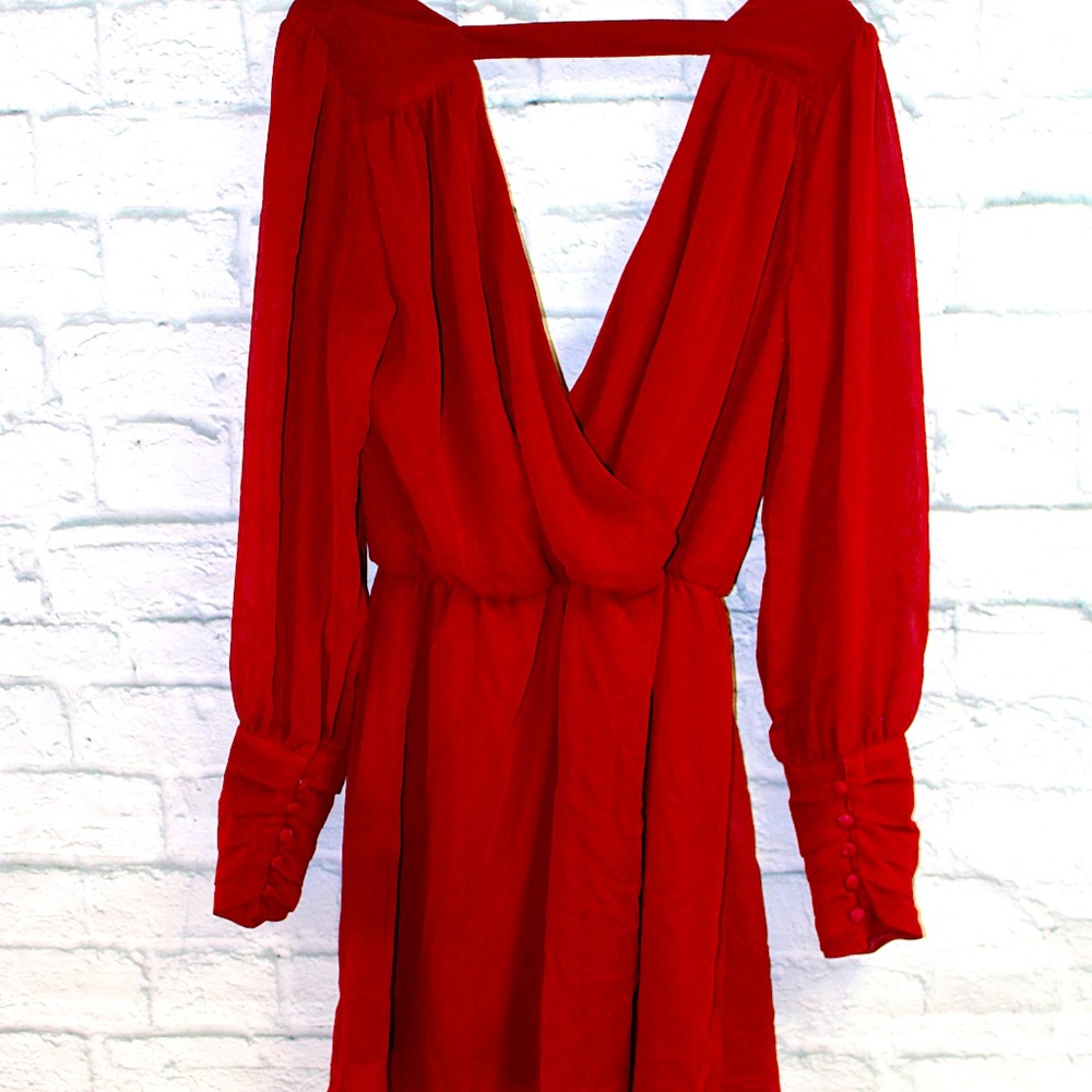 XS maroon Trixxi mini Dress Juniors V neck with loose fit sleeves